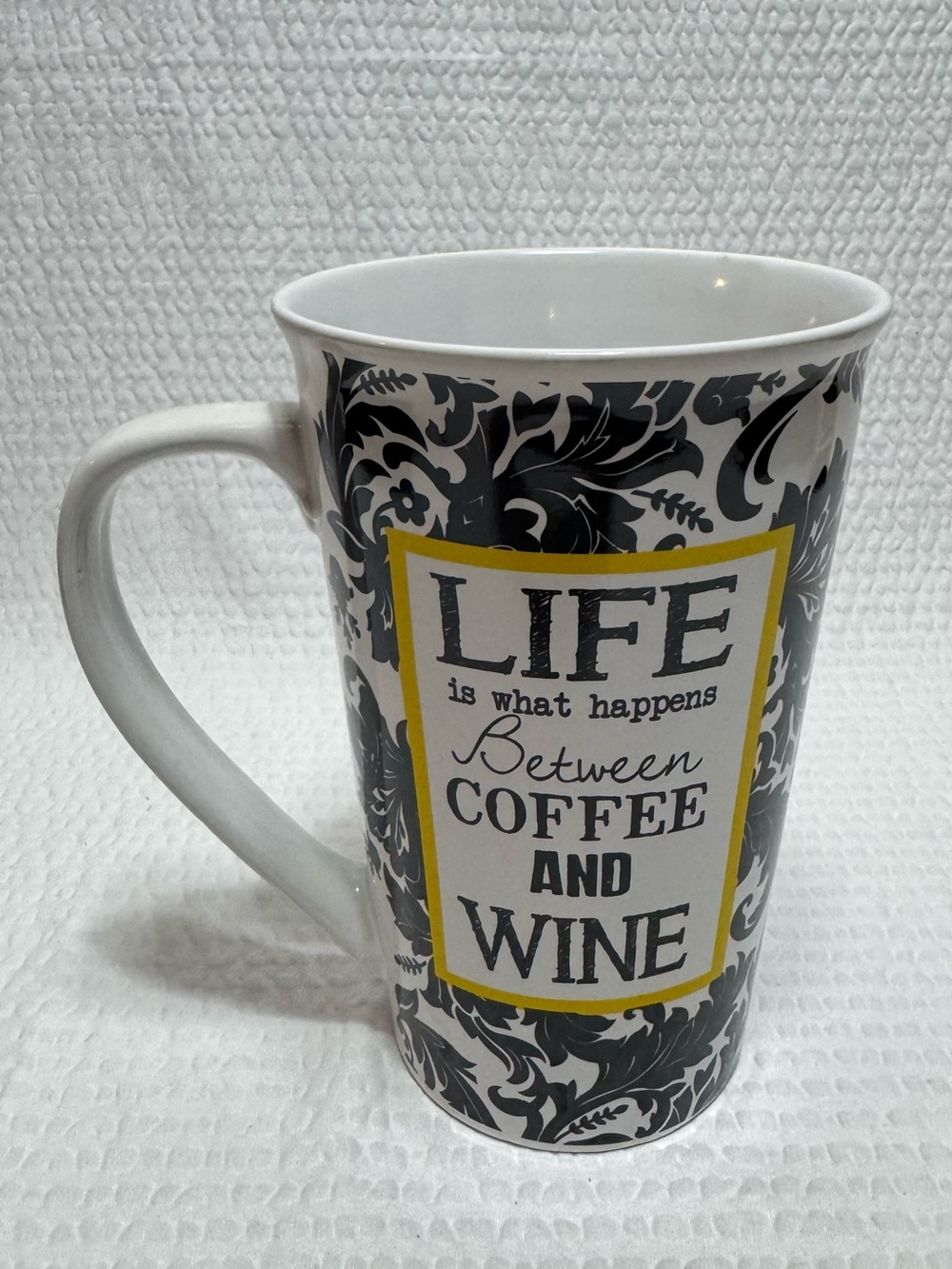 Pier 1 White Stoneware Mug with Black Logo